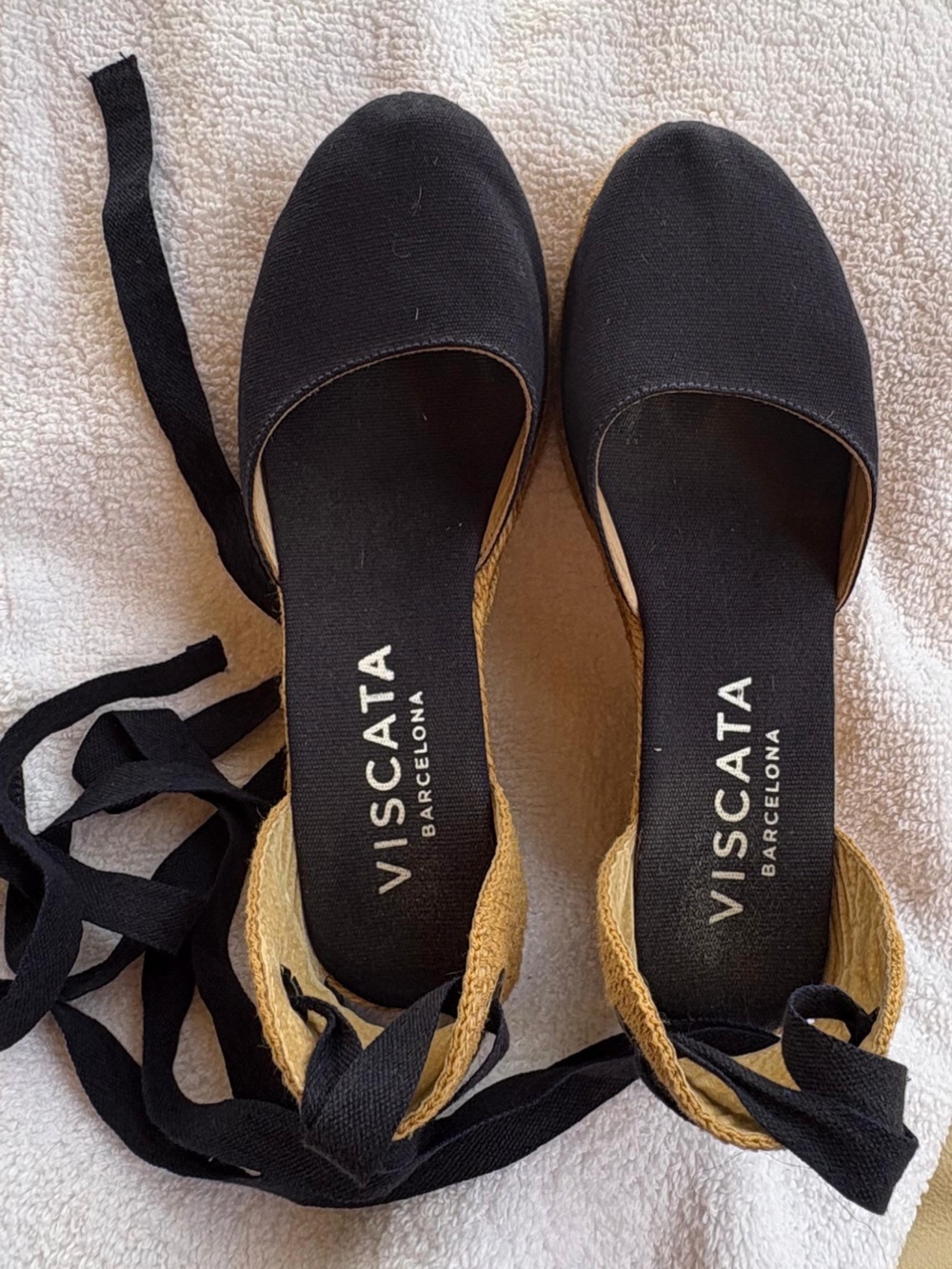 Viscata Barcelona Dark Blue Canvas Espadrille Tie-Wrap Wedges